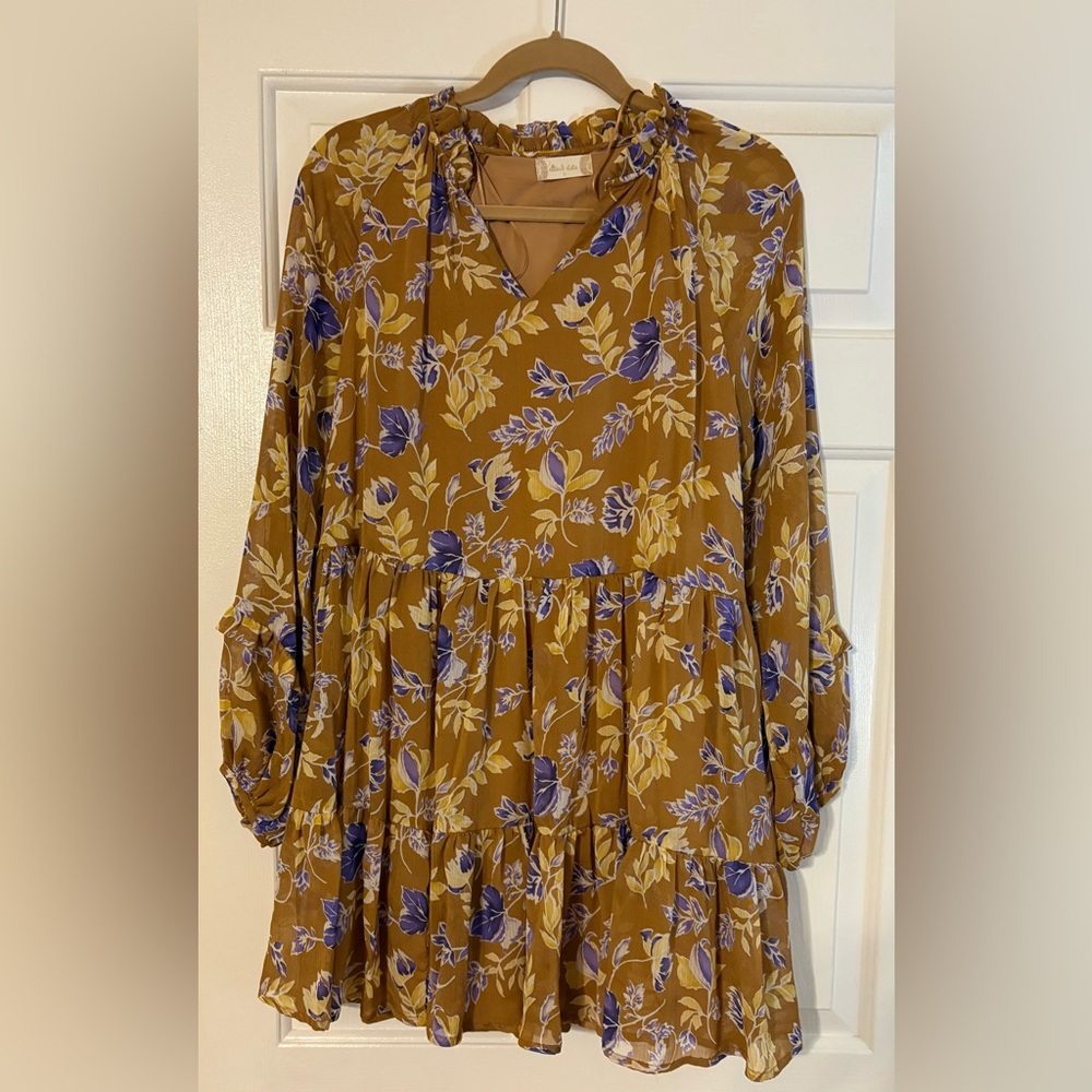 Altar'd State Mustard and Blue Floral Blouse